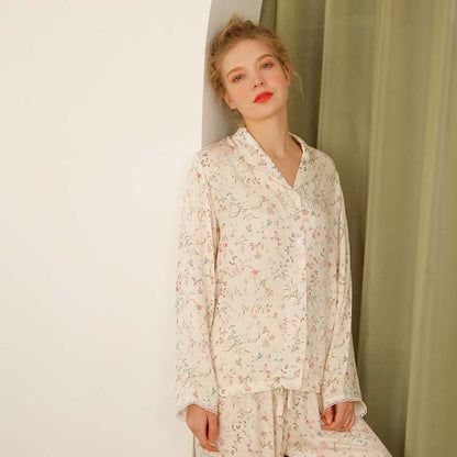Ownkoti Floral Satin V-Neck Long Sleeve Sleepwear for Ultimate Comfort