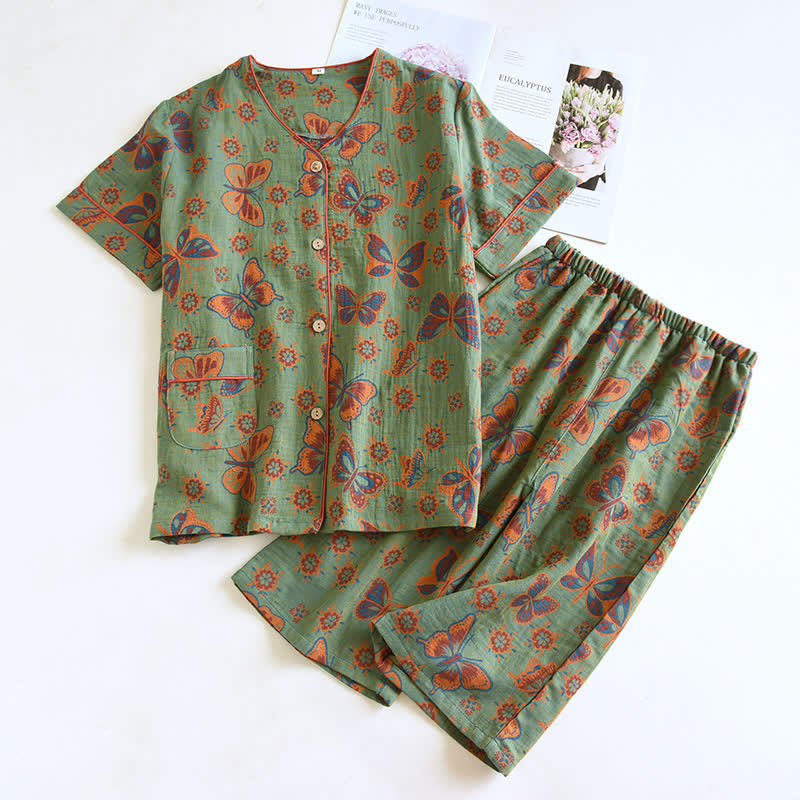 Summer Elegant Cotton Butterfly Shorts Set for Relaxation