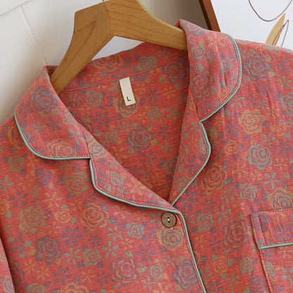 Ownkoti Elegance Rose Flower Cotton Pajama Set for Comfortable Nightwear