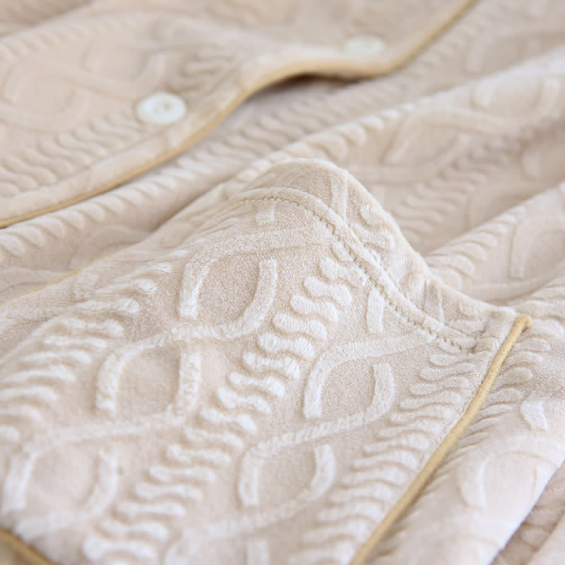 Ownkoti Unisex Solid Color Flannel Pajama Set with Classic Lapel Design