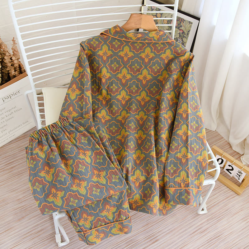 Ownkoti Elegant Cotton Loungewear Set with Flower-Shaped Diamond Embroidery