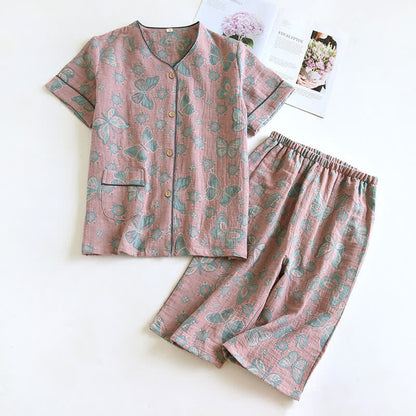 Summer Elegant Cotton Butterfly Shorts Set for Relaxation