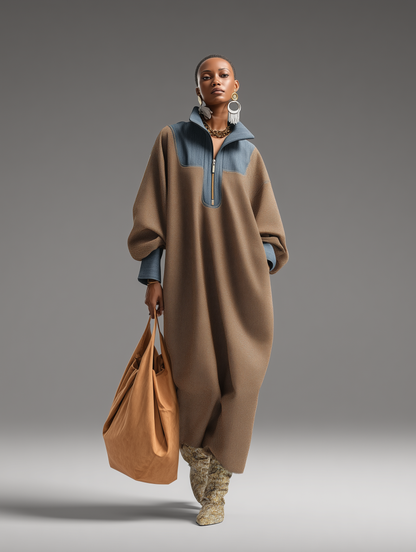 Casual Long Tweed and Blue Denim Dress