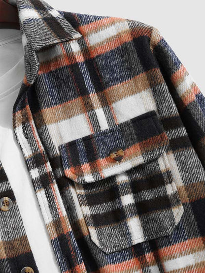 Men's timeless plaid wool blend long-sleeve button-down shirt jacket for versatile style