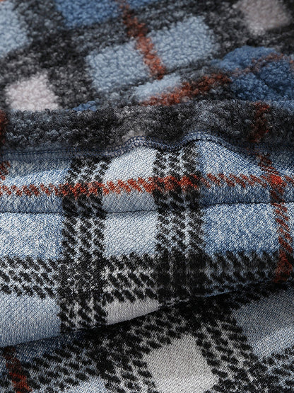 Men's sweatshirt jacket with vintage polar fleece, stylish plaid design, stand collar, and full zipper