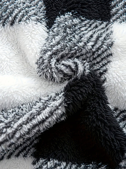 Classic Hooded Sweatshirt for Men with Plaid Pattern, Fleece, and Pockets