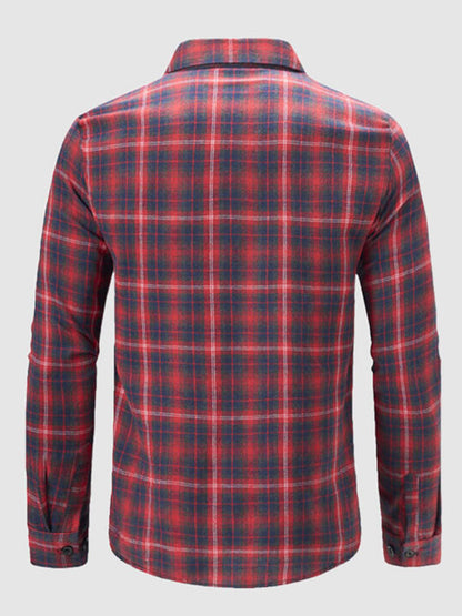 Men's Long Sleeve Casual Shirt with Plaid Pattern and Loose Fit