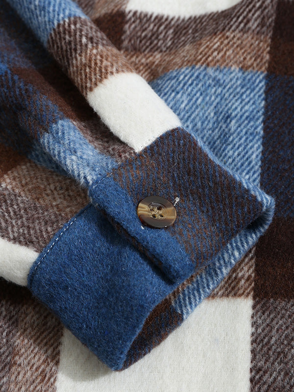 Men's Wool Blend Checkered Pattern Jacket with Notch Collar