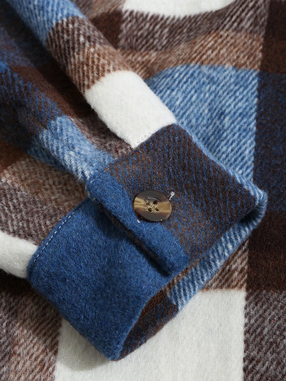 Men's Wool Blend Checkered Pattern Jacket with Notch Collar