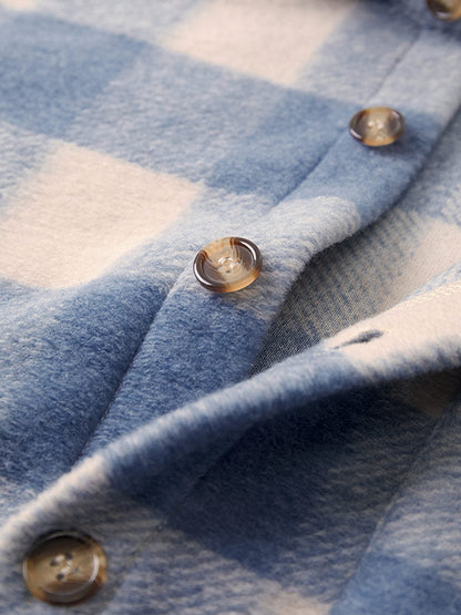 Men's Classic Plaid Wool Blend Button-Front Shirt Jacket