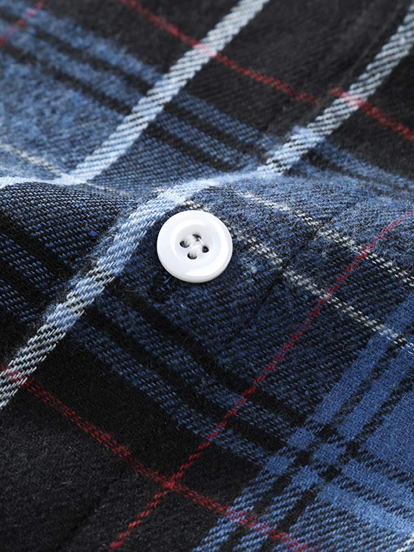 Men's Long Sleeve Casual Wool and Suede Plaid Shirt