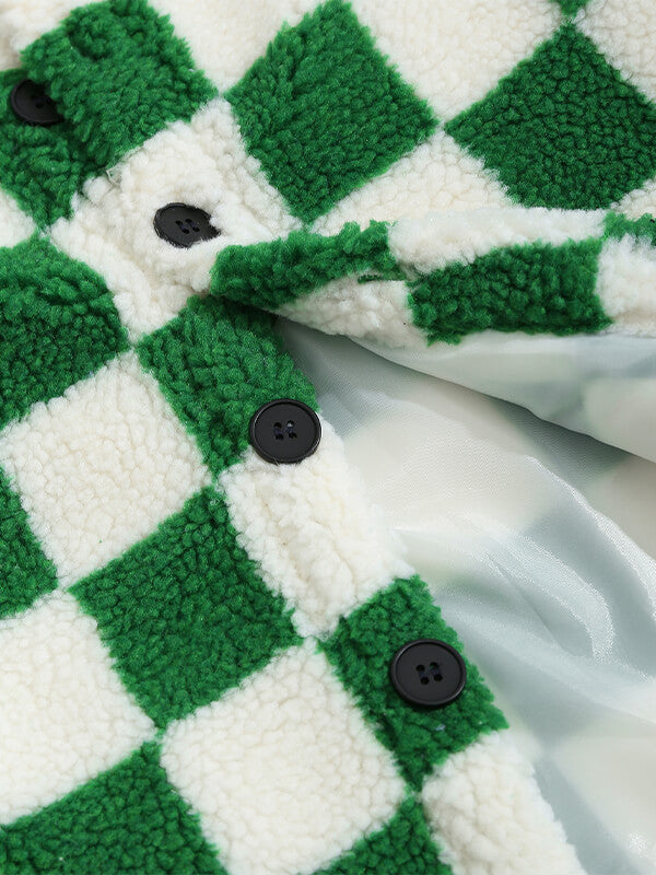 Men's Color Block Checkered Button-Style Flight Velvet Jacket