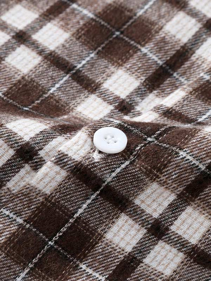 Casual Long Sleeve Men's Plaid Shirt with Wool Blend