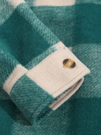 Men's Classic Plaid Wool Blend Button-Front Shirt Jacket