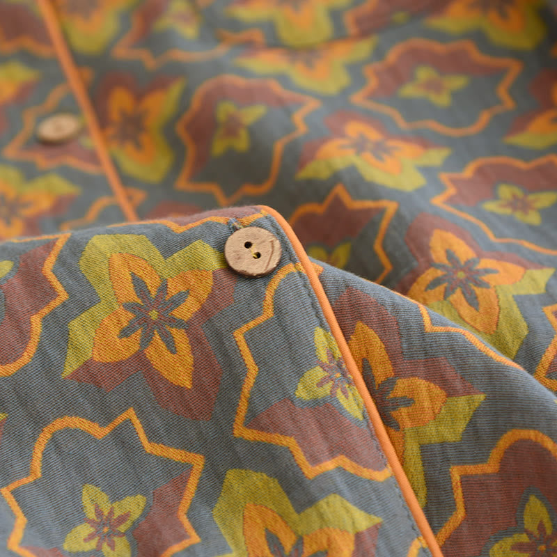 Ownkoti Elegant Cotton Loungewear Set with Flower-Shaped Diamond Embroidery