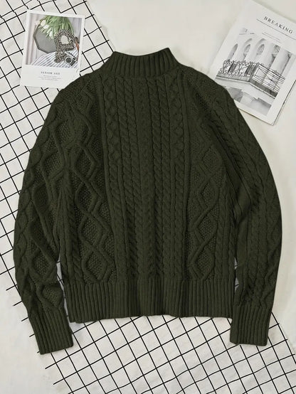 Men's Knitted Half-Zip Sweater with Stand-Up Collar