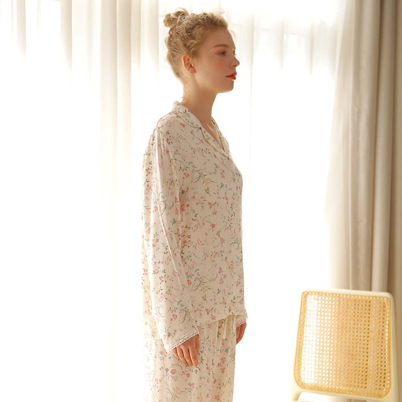 Ownkoti Floral Satin V-Neck Long Sleeve Sleepwear for Ultimate Comfort