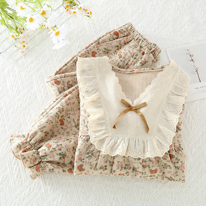 Ownkoti Vintage Rose Garden Cotton Lounge Set - Elegant Comfort for Relaxed Days