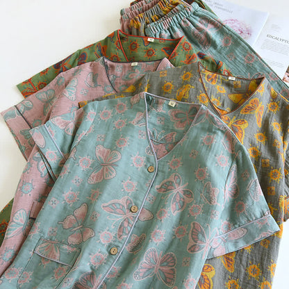 Summer Elegant Cotton Butterfly Shorts Set for Relaxation