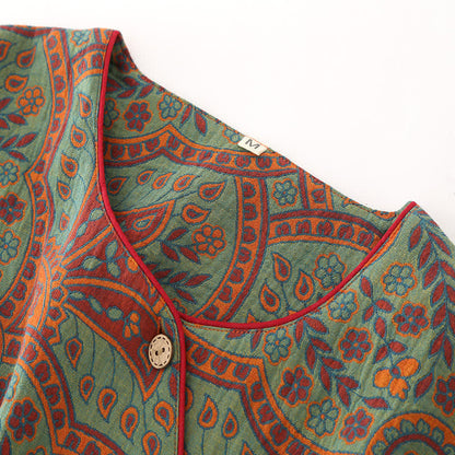 Ownkoti Vintage Jacquard Crew Neck Loungewear Set for Stylish Relaxation