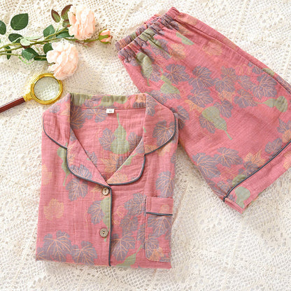 Cotton Gauze Pajama Set with Jacquard Decor for Ultimate Comfort