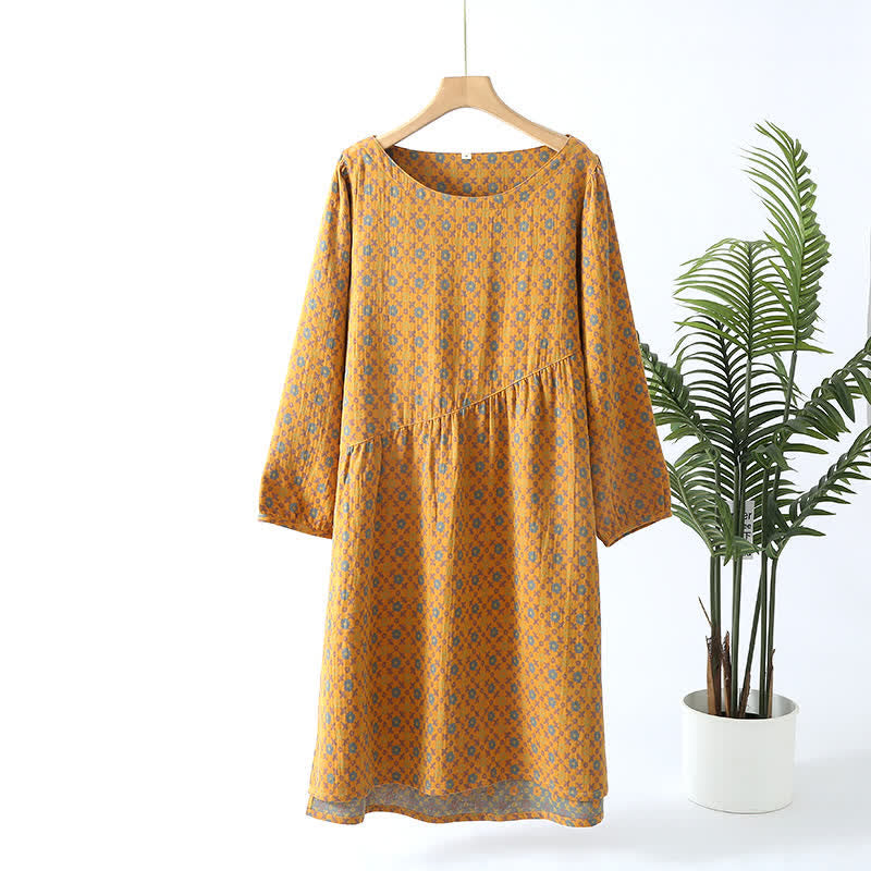 Ownkoti Women's Floral Round Neck Soft Cotton Sleep Dress - Comfortable and Elegant Nighttime Companion