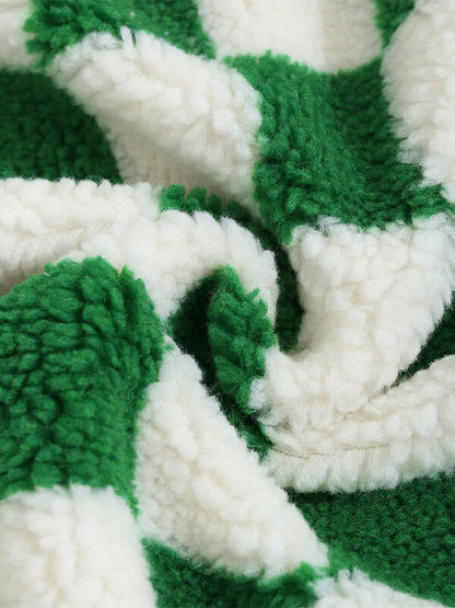 Men's Color Block Checkered Button-Style Flight Velvet Jacket