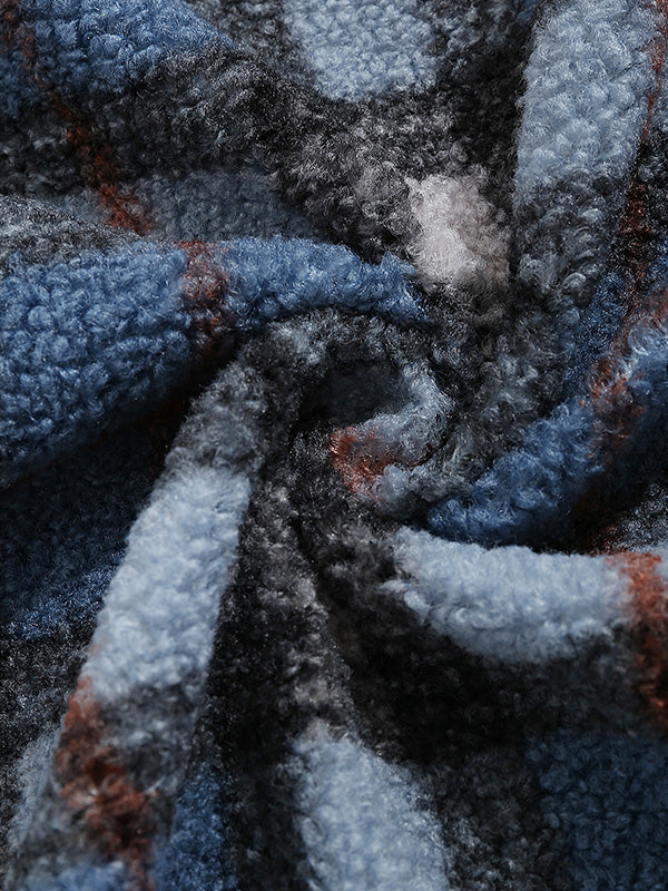 Men's sweatshirt jacket with vintage polar fleece, stylish plaid design, stand collar, and full zipper