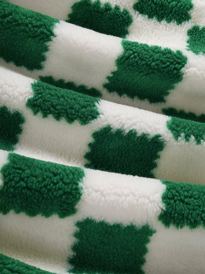 Men's faux fur plaid jacket with a single pocket and zipper for a casual and trendy style