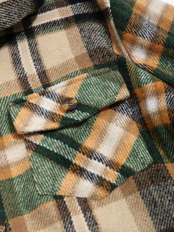 Men's Checked Hooded Wool Blended Collar Jacket