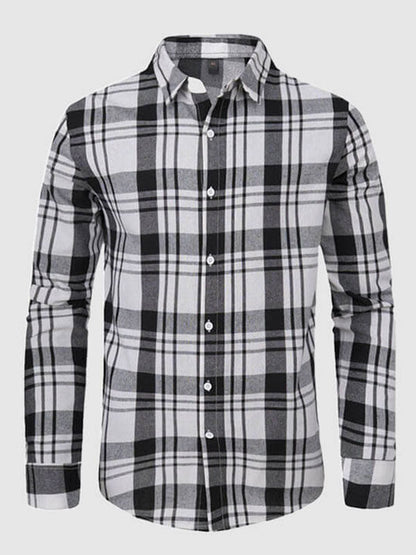 Men's Long Sleeve Casual Shirt with Plaid Pattern and Loose Fit