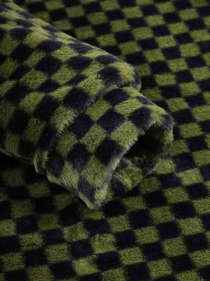 Men's Stylish Faux Rabbit Fur Plaid Casual Jacket with Button Lapel