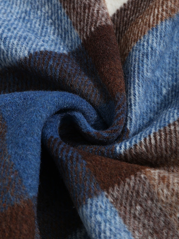 Men's Wool Blend Checkered Pattern Jacket with Notch Collar