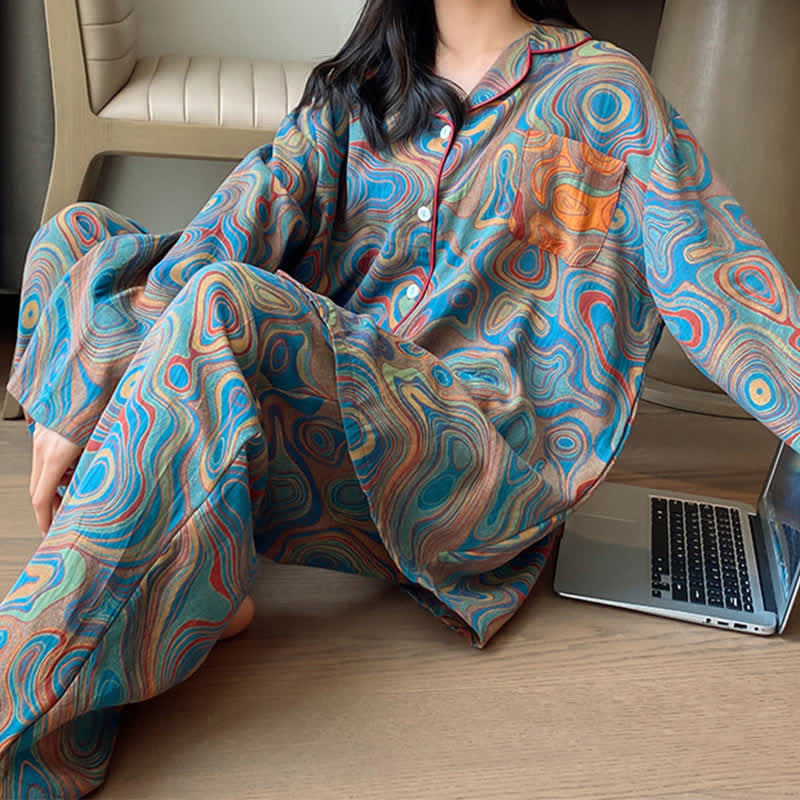 Ownkoti Plus Size Art-Print Cotton Loungewear Set for Cozy Hours