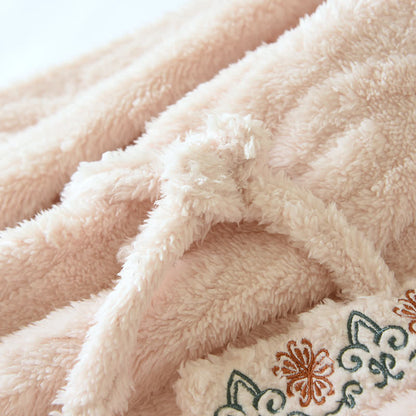 Ownkoti Vintage Style Embroidered Plush Fleece Pajama Set for Cozy Comfort