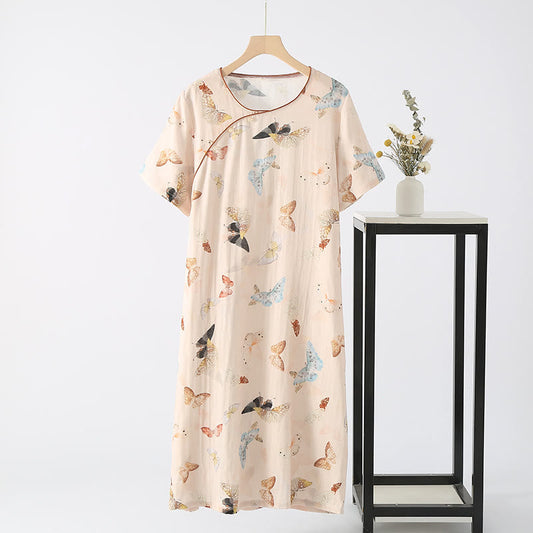 Bamboo Nightwear with Rural Butterfly Pattern for Summer