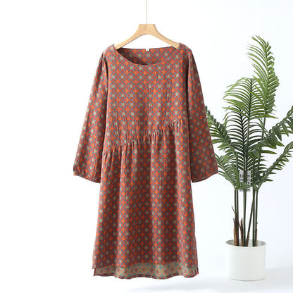 Ownkoti Women's Floral Round Neck Soft Cotton Sleep Dress - Comfortable and Elegant Nighttime Companion