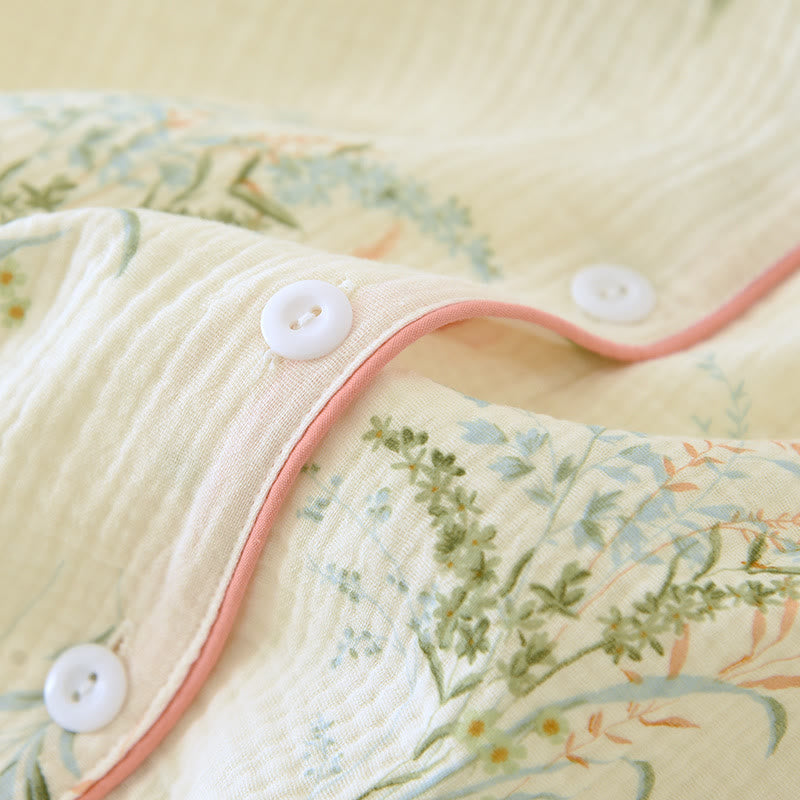 Ownkoti Ultra Comfort Pure Cotton Rural Lapel Loungewear Set for Relaxed Style