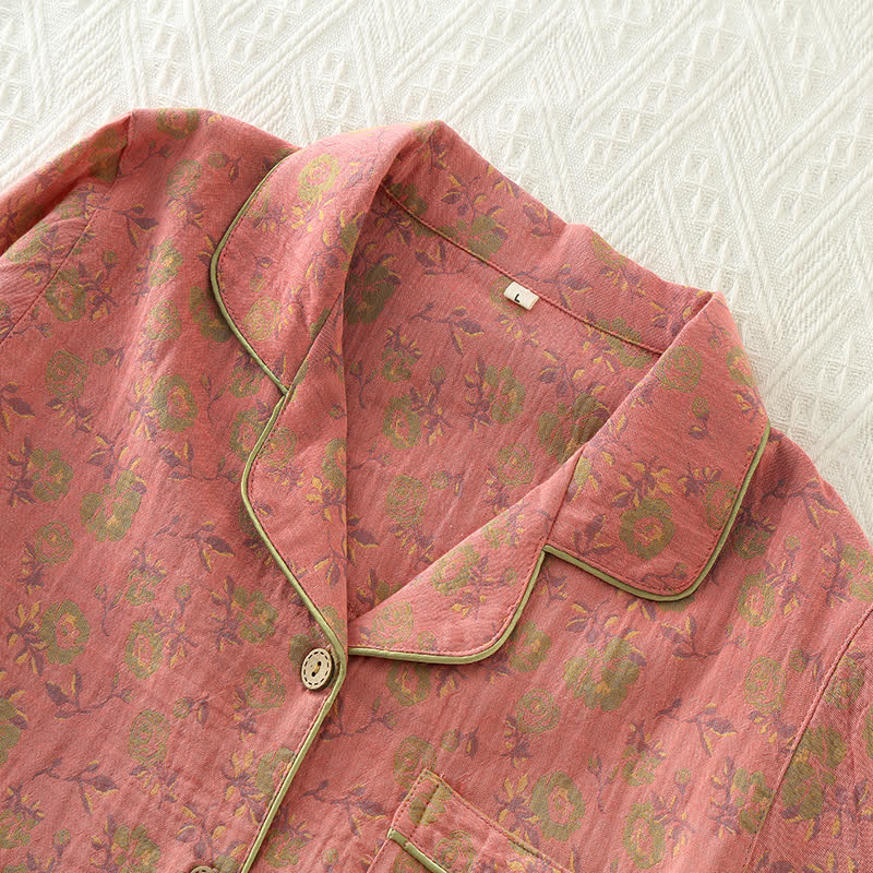 Ownkoti Vintage Rose Cotton Gauze Pajama Set for Chic Comfort