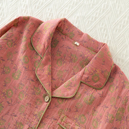 Ownkoti Vintage Rose Cotton Gauze Pajama Set for Chic Comfort