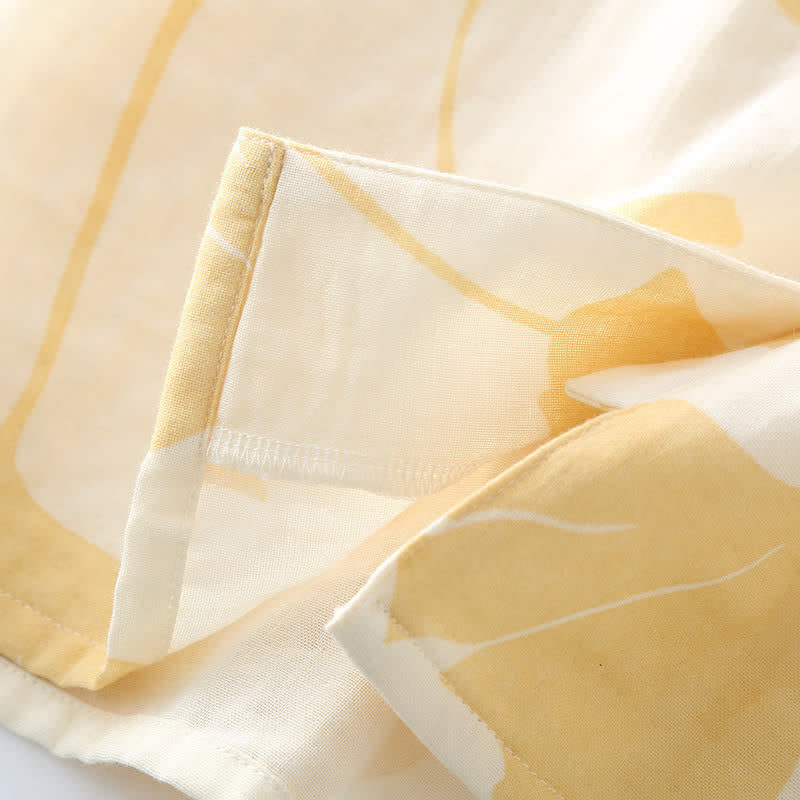 Ownkoti Ginkgo Leaf Design Bowknot Cotton Loungewear Set for Stylish Comfort