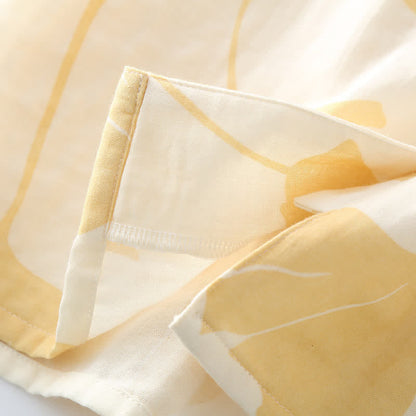 Ownkoti Ginkgo Leaf Design Bowknot Cotton Loungewear Set for Stylish Comfort