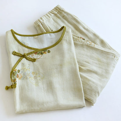 Floral Woven Short Sleeve Lounge Set - Comfortable and Stylish Sleepwear for Relaxed Days