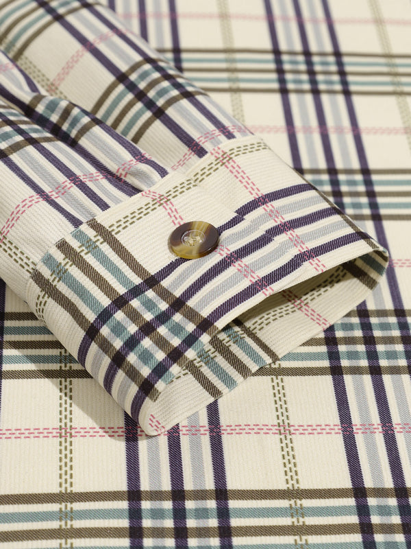 Men's plaid velvet striped shirt with long sleeves and buttons