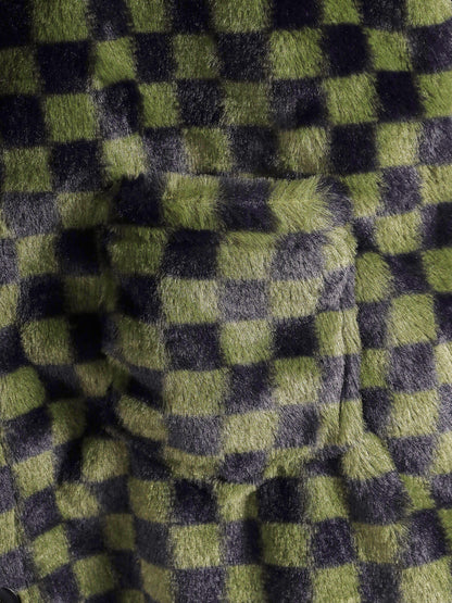 Men's Stylish Faux Rabbit Fur Plaid Casual Jacket with Button Lapel