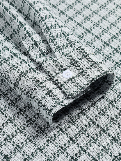 Casual Men's Plaid Shirt with Tucked Texture and Scottish Pattern Long Sleeves