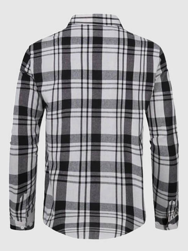 Men's Long Sleeve Casual Shirt with Plaid Pattern and Loose Fit