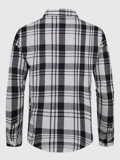 Men's Long Sleeve Casual Shirt with Plaid Pattern and Loose Fit