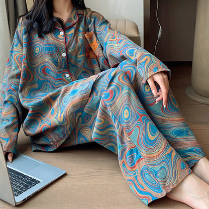 Ownkoti Plus Size Art-Print Cotton Loungewear Set for Cozy Hours