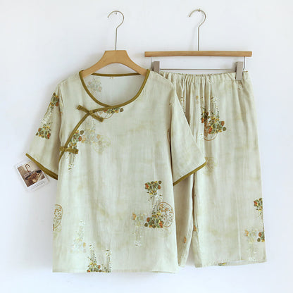 Floral Woven Short Sleeve Lounge Set - Comfortable and Stylish Sleepwear for Relaxed Days